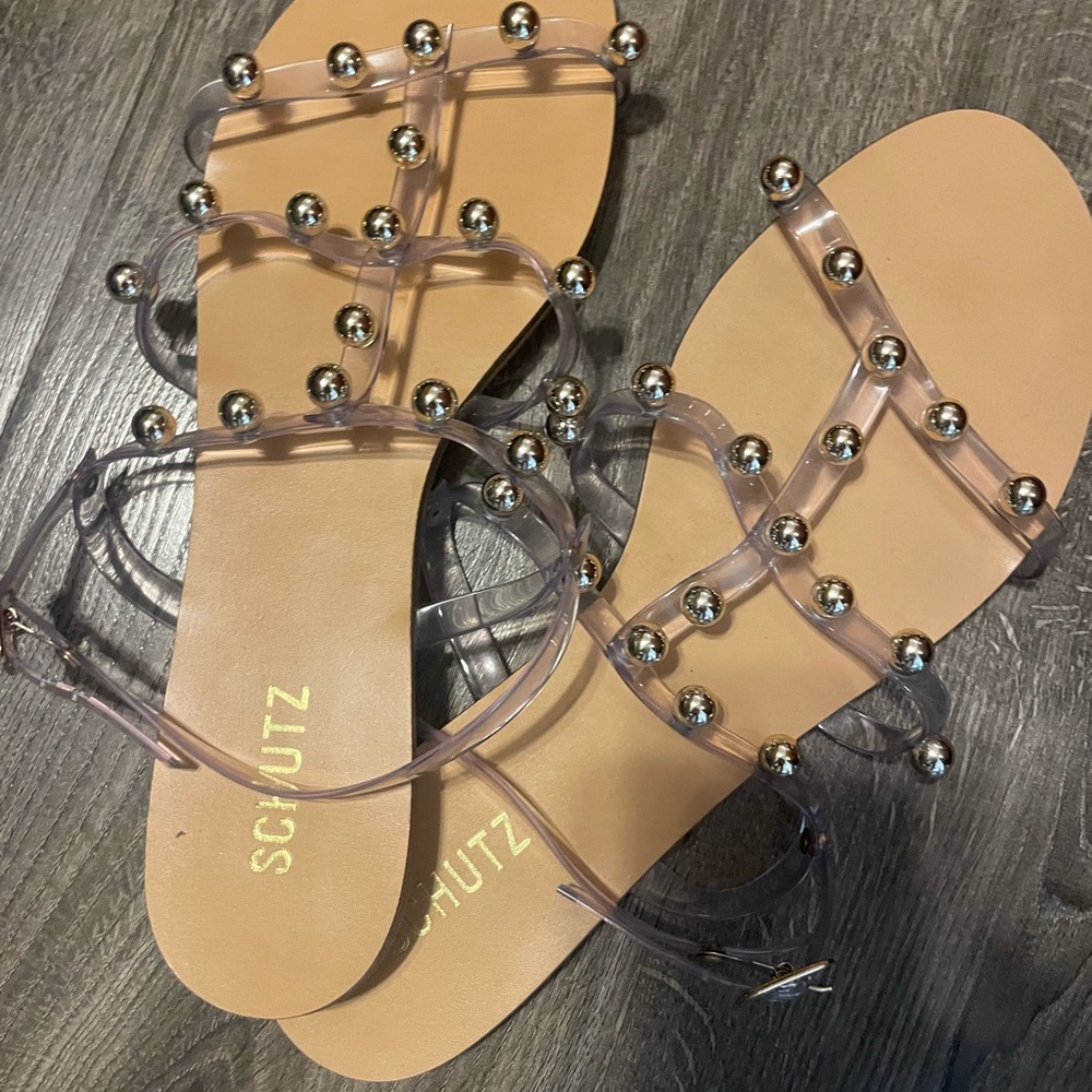 SCHUTZ Clear Sandals with Silver Accents